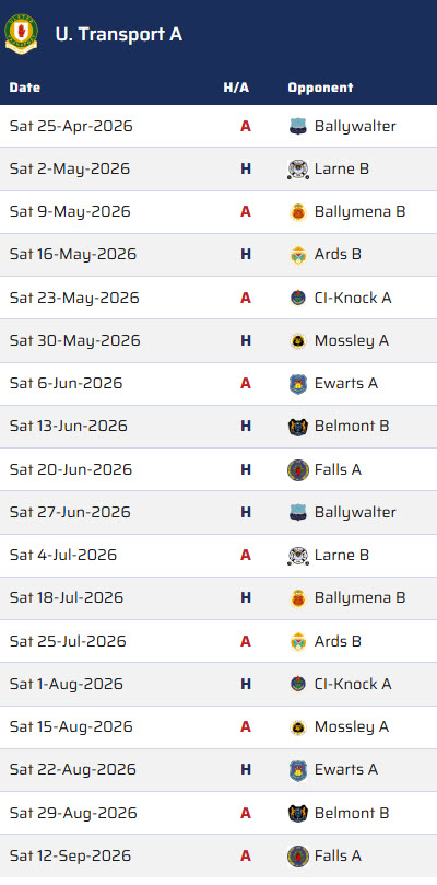 Fixtures 2026 Men A Team