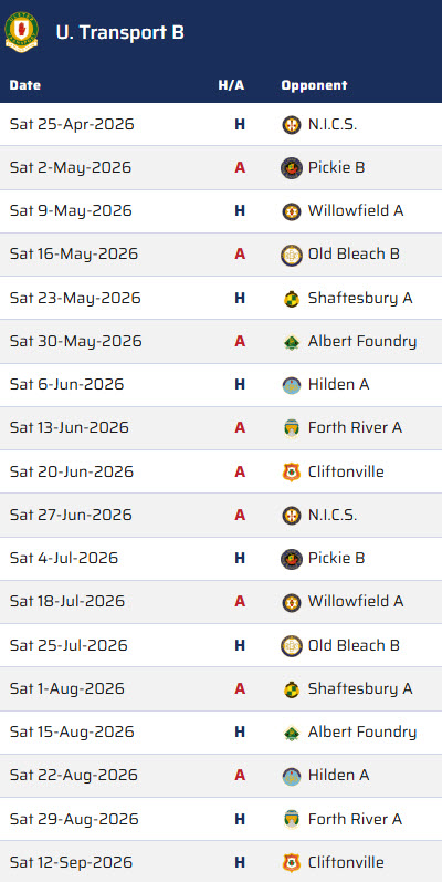 Fixtures 2026 Men B Team