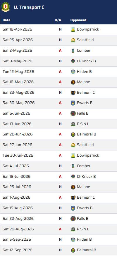 Fixtures 2026 Men C Team