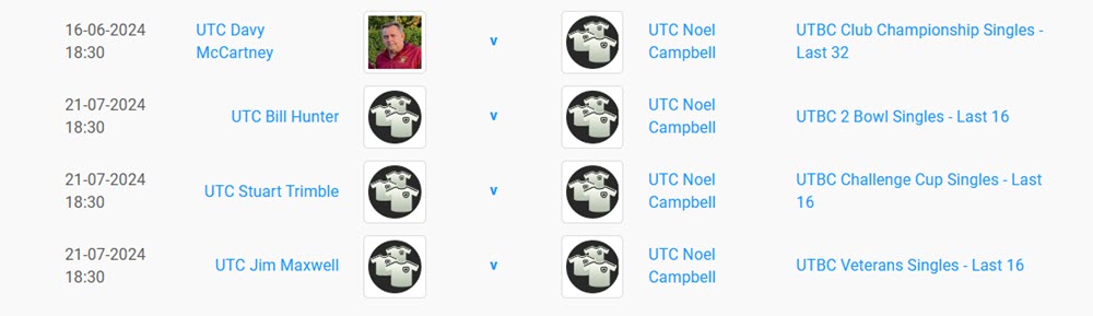 Noel Campbell Singles Matches